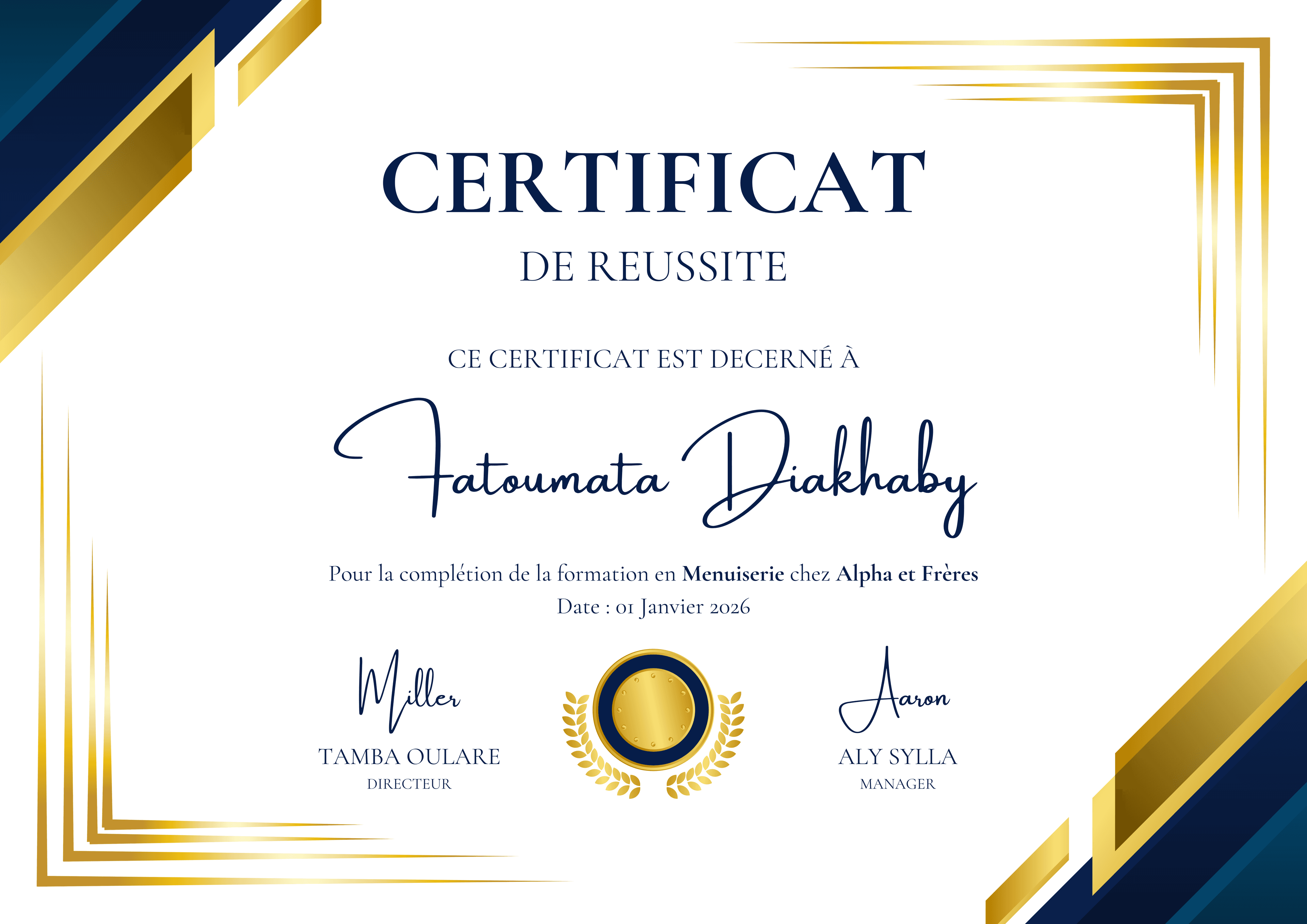 Modèle Classique - Certificat de formation artisanat